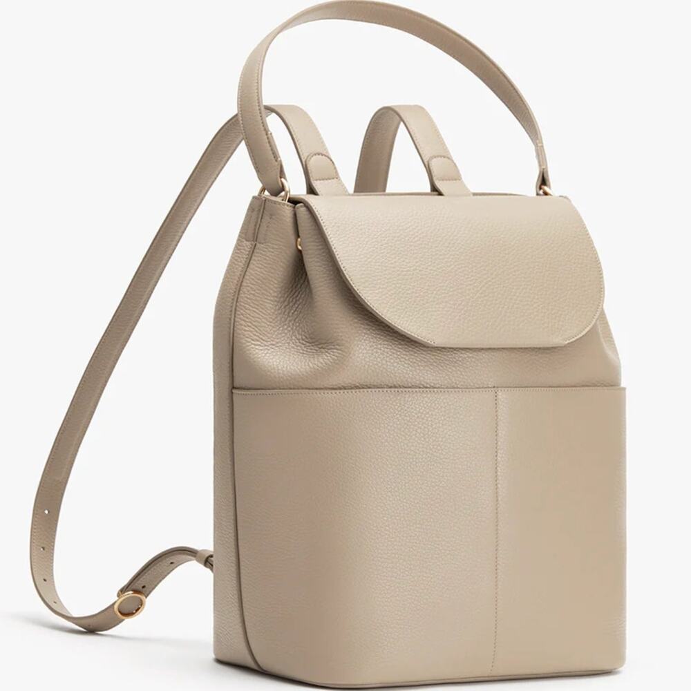 Cuyana 13" Pebbled Leather Stone Beige Laptop Backpack Work Travel